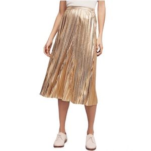 Maeve Eclat Pleated Midi Skirt Metallic Gold Size 8